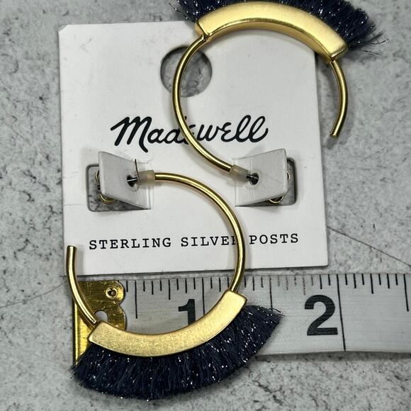 Nwt Madewell Sterling Silver Post Gold tone gray tassel hoop earrings - Picture 4 of 4